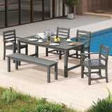 Tangkula 6 Pieces Patio Dining Bench Set with 1.77” Umbrella Hole and Wood-Like Surface