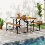 Tangkula Patio Dining Bench Set with Metal Legs for Balcony