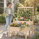 Tangkula Raised Garden Bed with Trellis for Climbing Plants