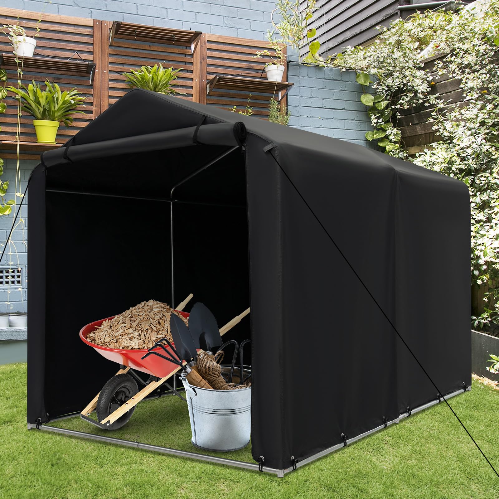 Costway 7 x 5.2 Heavy Duty Storage Shelter Outdoor Bike Storage Tent with Waterproof Cover