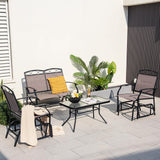 Tangkula Patio Glider Conversation Set, Outdoor Gliding Loveseat w/Tempered Glass Coffee Table