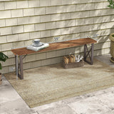 Tangkula 2 Pack Acacia Wood Outdoor Bench, 59 Inches Patio Bench with Metal Frame, 800 LBS Max Load