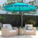 Tangkula 10FT Solar LED Patio Umbrella 2-Tiers Scalloped Outdoor Table Market Umbrella