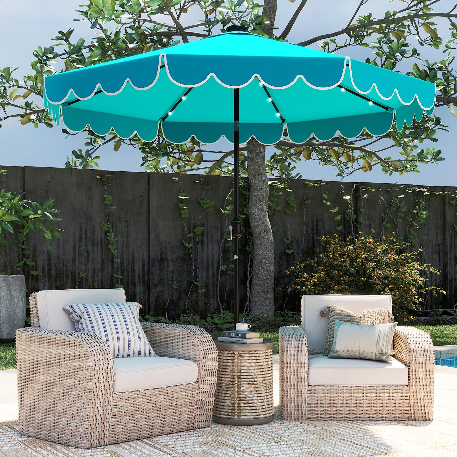 Tangkula 10FT Solar LED Patio Umbrella 2-Tiers Scalloped Outdoor Table – tangkula