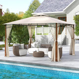 Tangkula 10x12 Ft Gazebo with Netting, 2-Tier Patio Gazebo with Heavy Duty Metal Frame