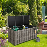 Tangkula 96 Gallon Deck Box, PE Wicker Outdoor Storage Box with 4 Wheels and Waterproof Zippered Liner