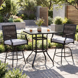 Tangkula 3 Pieces Outdoor Swivel Bar Set with Cushions and Sturdy Metal Frame