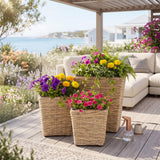Tangkula 3-Piece Rattan Planter Box Set with Removable Liners