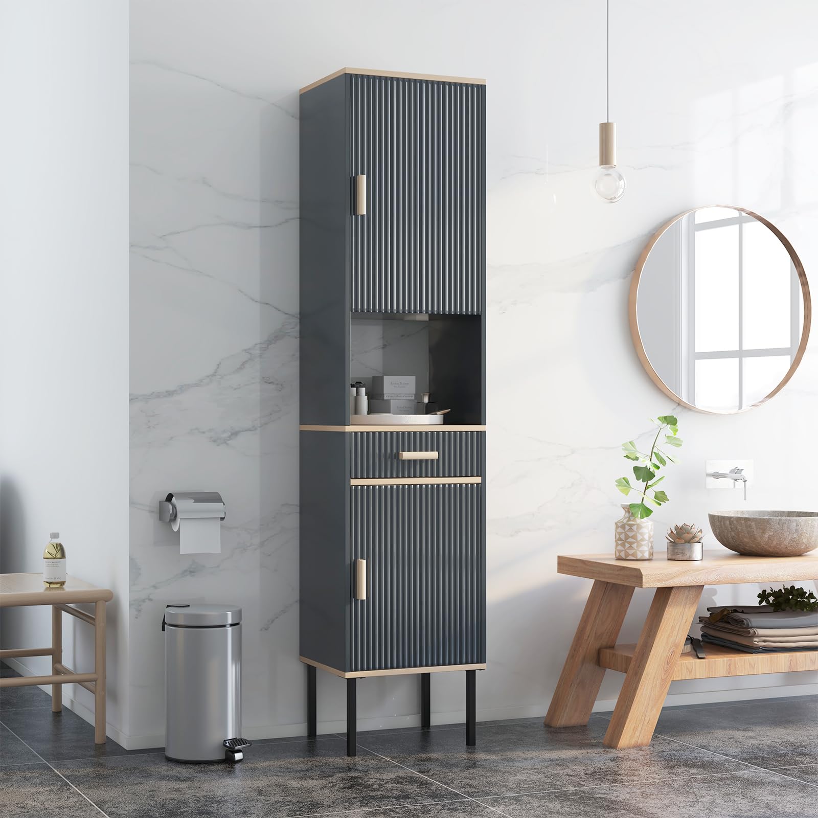 Tangkula Tall Bathroom Cabinet, Freestanding Storage Cabinet