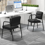 Tangkula Waiting Room Guest Chairs, Upholstered PU Leather Conference Room Chairs with Integrated Armrests, Black