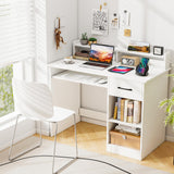 Tangkula White Desk with Drawer & Keyboard Tray