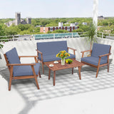 Tangkula 4 Piece Outdoor Conversation Set, Acacia Wood Sofa Set with Soft Seat & Back Cushions