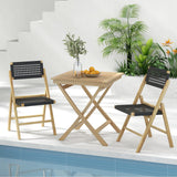 Tangkula Set of 2 Patio Folding Chairs, Solid Teak Wood Dining Chairs with Woven Rope Seat & Back