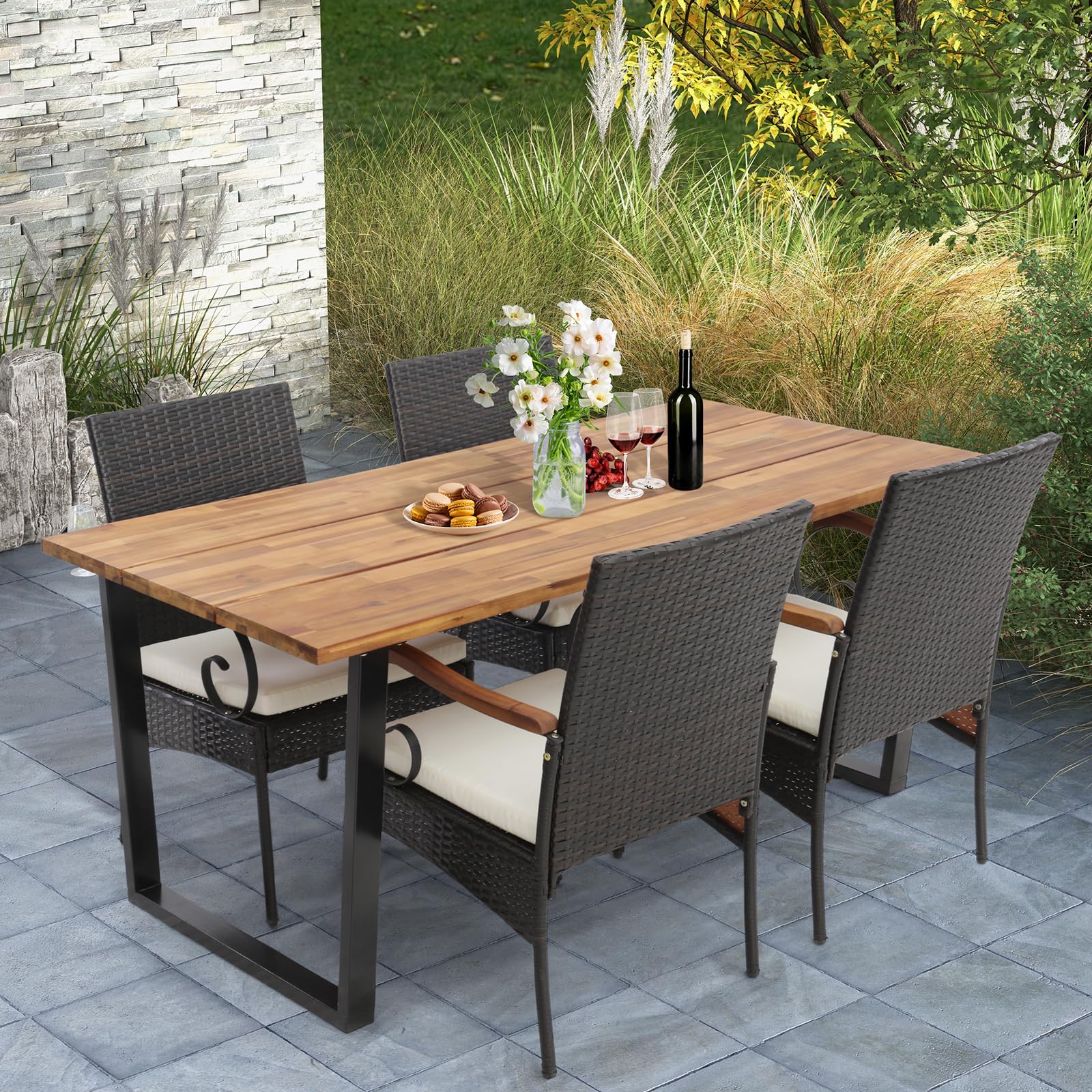 Acacia Wood Bar Height Patio Table With Umbrella Person Patio