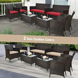 Tangkula 4-Piece Rattan Patio Furniture Set, w/Tempered Glass Coffee Table