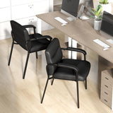 Tangkula Waiting Room Chairs, Upholstered PU Leather Conference Room Chairs with Padded Armrests, Black