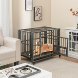 Tangkula Foldable Dog Crate, 3-Door Heavy Duty Dog Kennel with Removable Crate Tray