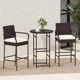 Tangkula 3 Piece Outdoor Bar Set Patio Rattan Heavy Duty Bar Height Glass Top Table & Chairs