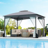 Tangkula 10 X 12 FT Patio Gazebo with Netting Walls Soft Top Double Roof Canopy with 4 Sandbags