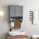 Tangkula Wall Mounted Bathroom Cabinet with Open Shelf & Bar