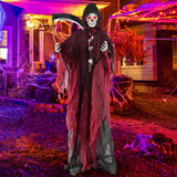 Tangkula 8 FT Halloween Animatronics Standing Grim Reaper, Voice Activated Reaper with Lighted Eyes & Creepy Sounds