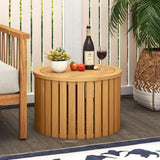 2-in-1 Outdoor Side Table with Storage Acacia Wood Slatted Coffee Table Round Slatted End Storage Box