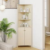 Tangkula 68 Inch Tall Corner Cabinet with 5 Shelves and 2 Fluted Doors for Bathroom