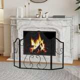 Tangkula 3 Panel Fireplace Screen with Decorative Scroll