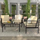 Tangkula 4 Pieces Patio Furniture Set, Outdoor Wicker Conversation Bistro Set
