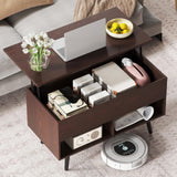 Tangkula Lift Top Coffee Table with Hidden Compartment & 2 Open Shelves