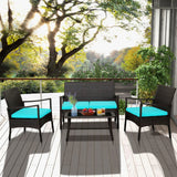 Tangkula 4 Pieces Rattan Conversation Set, Patio Sofa Couch Set with Tempered Glass Coffee Table