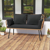 Tangkula Patio Wicker Loveseat Outdoor Rattan 2-Seat Cushioned Sofa