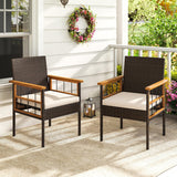 Tangkula Acacia Wood Wicker Patio Dining Chairs Set of 2/4