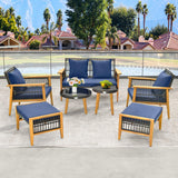 Tangkula 7 Piece Outdoor Conversation Set, Patiojoy Rattan Chair Set with 2 Coffee Tables & 2 Ottomans