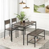 Tangkula Dining Table Set for 4, Kitchen Table with Bench and Chairs, Additonal Storage Rack