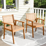 Tangkula Acacia Wood Outdoor Dining Chairs Set of 2/4 PE Rattan Patio Chairs with Backrests and Armrests