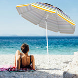 Tangkula 6.5 FT Beach Umbrella UPF50+ Portable Outdoor Table Umbrella for Sand with Tilt Adjustment