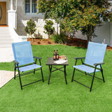 Tangkula Set of 2 Patio Folding Chairs, Portable Sling Back Chairs with Armrests and Metal Frame