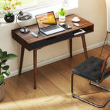 Tangkula Mid-Century Modern Computer Desk with Drawer and Open Compartment