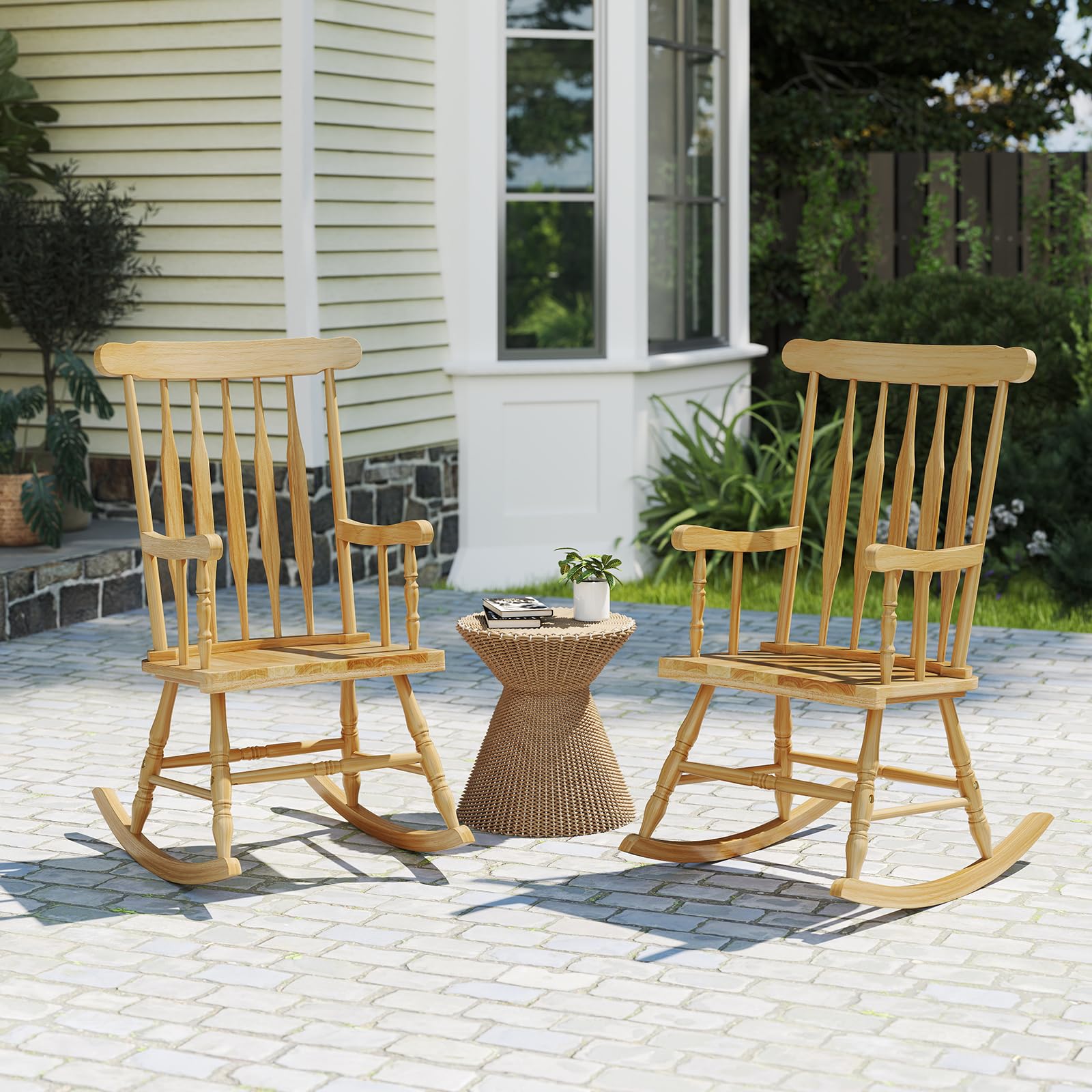 Tangkula Patio Rocking Chair Solid Wood(Natural)