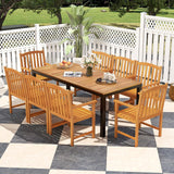 Tangkula Patio Rectangular Table with Umbrella Hole and 8 Solid Acacia Armchairs