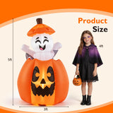 Tangkula 5 FT Halloween Lighted Inflatable Pumpkin with Animated Ghost