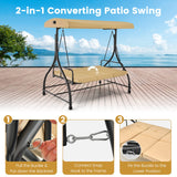 Tangkula 3 Seats Converting Patio Swing, Outdoor Porch Garden Canopy Swing with Comfortable Cushion Seats