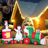 Tangkula 11.5 FT Christmas Inflatables Train Blow Up Santa Claus Driving Train
