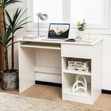 Tangkula Desk with Drawer, Wooden Computer Desk with Pull-Out Keyboard Tray & Adjustable Storage Shelves