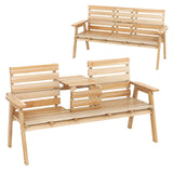 Tangkula Outdoor Fir Wood Bench with Foldable Middle Table, 2-3 Person Garden Bench (Coffee)