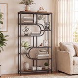 Tangkula Geometric Bookshelf Freestanding Open Bookcase Industrial Display Rack