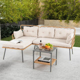 Tangkula 3 Pieces Corner Patio Furniture Set, PE Rattan L-Shaped Cushioned Sofa Set with Small Coffee Table