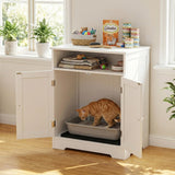 Tangkula Litter Box Enclosure 2-Door Cabinet & Open Compartment Modern Cat Litter Box Furniture
