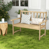 Tangkula Outdoor Teak Wood Garden Bench, 2-Person Patio Bench with Backrest and Armrests